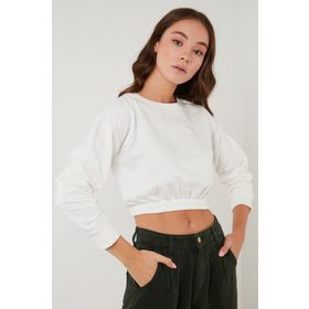 Lela 5863822 Ekru Bisiklet Yaka Beli Lastikli Kadın Sweatshirt