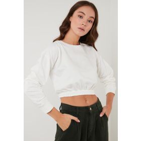 Lela 5863822 Ekru Bisiklet Yaka Beli Lastikli Kadın Sweatshirt