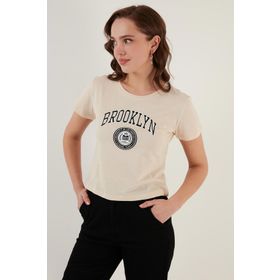 Lela 5864581 Bej Kadın T-Shirt