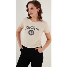 Lela 5864581 Taş Bisiklet Yaka Kadın T-Shirt