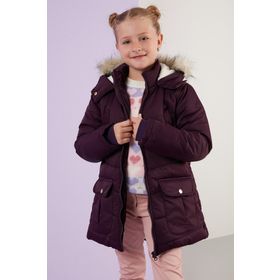 Lela 6034040 Yakası Suni Kürklü İçi Peluş Astarlı Kapüşonlu Cepli Mor Kız Çocuk Mont
