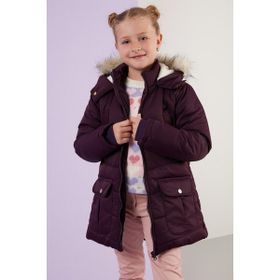 Lela 6034040 Yakası Suni Kürklü İçi Peluş Astarlı Kapüşonlu Cepli Mor Kız Çocuk Mont