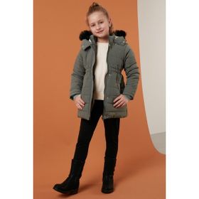 Lela 6035030 Yakası Suni Kürklü Peluş Astarlı Kapüşonlu Cepli Çağla Kız Çocuk Mont