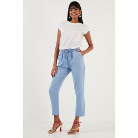 Lela 6058588 Mint Pamuklu Rahat Kesim Düz Paça Yazlık Kadın Pantolon