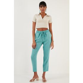 Lela 6058588 Mint Pamuklu Rahat Kesim Düz Paça Yazlık Kadın Pantolon