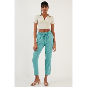 Lela 6058588 Mint Pamuklu Rahat Kesim Düz Paça Yazlık Kadın Pantolon