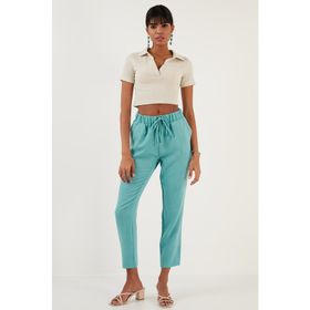 Lela 6058588 Mint Pamuklu Rahat Kesim Düz Paça Yazlık Kadın Pantolon
