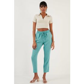 Lela 6058588 Mint Pamuklu Rahat Kesim Düz Paça Yazlık Kadın Pantolon