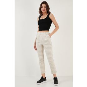 Lela 611AU07 Taş Keten Görünümlü Cepli Kadın Pantolon
