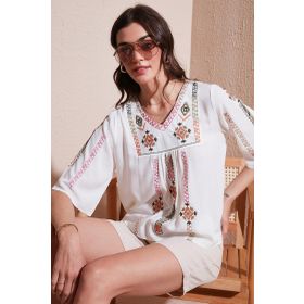 Lela 611BZ0247 Ekru Fuşya Kadın Bluz