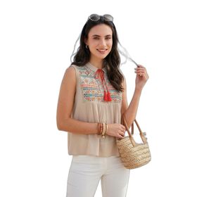 Lela 611BZ0249 Pamuklu Regular Fit Nakış İşlemeli Kadın Bluz