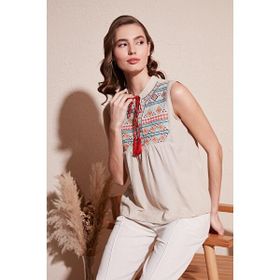 Lela 611BZ0249 Pamuklu Regular Fit Nakış İşlemeli Kadın Bluz