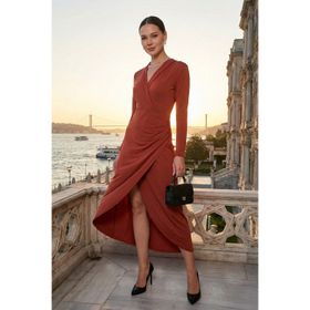 Lela 611EL1769 Kiremit Kadın Elbise