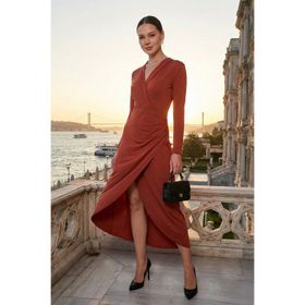 Lela 611EL1769 Kiremit Kadın Elbise