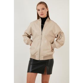 Lela 6230116 Taş Rengi Kadın Deri Mont