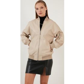 Lela 6230116 Taş Rengi Kadın Deri Mont