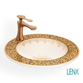 Lena E-3055A Sarı Desenli Yarı Gömme Çanak Lavabo