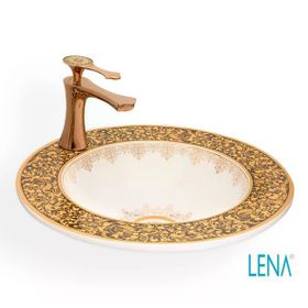 Lena E-3055A Sarı Desenli Yarı Gömme Çanak Lavabo