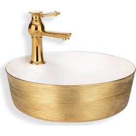 Lena E-5002A Altın Beyaz Tezgah Üstü Porselen Lavabo