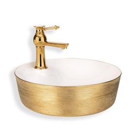 Lena E-5002A Altın Beyaz Tezgah Üstü Porselen Lavabo