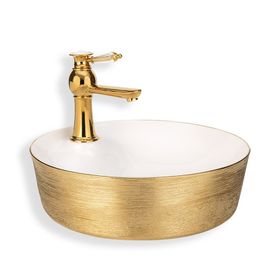 Lena E-5002A Altın Beyaz Tezgah Üstü Porselen Lavabo