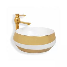 Lena E-8131 Yuvarlak 39 cm Altın Beyaz Çanak Lavabo