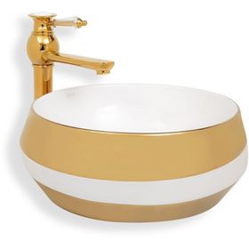 Lena E-8131 Yuvarlak 39 cm Altın Beyaz Çanak Lavabo