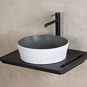 Lena E-W1502MKG Mat Gri Beyaz Tezgah Üstü Lavabo