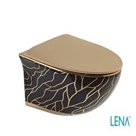Lena ET-H203AS2 Siyah Altın Kapak Dahil Asma Klozet