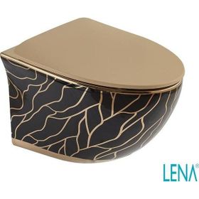 Lena ET-H203AS2 Siyah Altın Kapak Dahil Asma Klozet