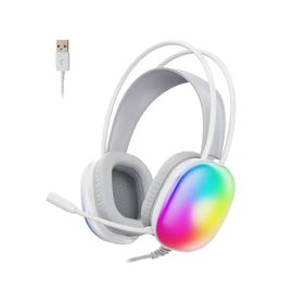 Lenovo Lecoo HT409 Beyaz USB Kablolu RGB LED Aydınlatmalı Mikrofonlu Kulak Üstü Gaming Oyuncu Kulaklık