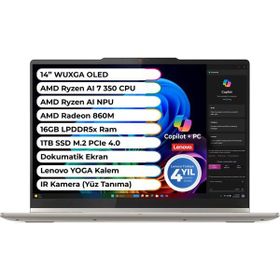 Lenovo Yoga 7 2-in-1 14AKP10 83JR0097TR Ryzen AI 7 350 16GB RAM 1TB SSD FreeDOS 14 inç Laptop