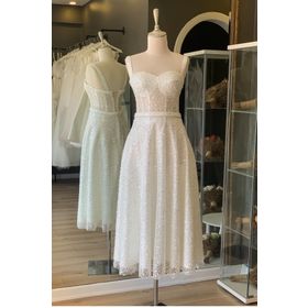 Lenta Moda LM080623SMB01 Taşlı Midi Boy Beyaz Abiye Elbise