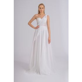 Lenta Moda LM20213011GD000 Drape Detaylı Simli Beyaz Abiye Elbise