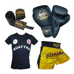 Leon Blade Sarı Boks Eldiveni Muay Thai Şortu Tişört ve Bandaj Seti