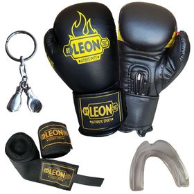 Leon Blade Training Siyah Boks Eldiveni Bandaj Dişlik Anahtarlık Seti