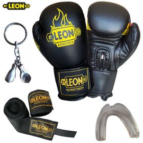Leon Blade Training Siyah Boks Eldiveni Bandaj Dişlik Anahtarlık Seti