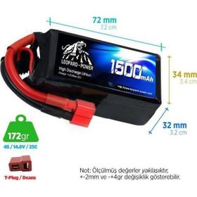 Leopard Power 1500 mAh 14.8V 4S 25C Lityum Polimer Lipo Batarya