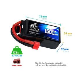 Leopard Power 1500 mAh 14.8V 4S 25C Lityum Polimer Lipo Batarya