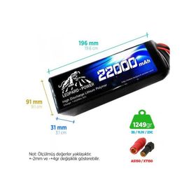 Leopard Power 22000 mAh 11.1V 3S 25C UAV Multirotor Lityum Polimer Lipo Batarya