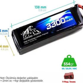 Leopard Power 3300 mAh 22.2V 6S 40C Lityum Polimer Lipo Batarya