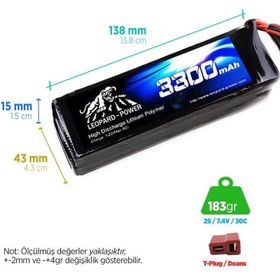 Leopard Power 3300 mAh 7.4V 2S 30C Lityum Polimer Lipo Batarya