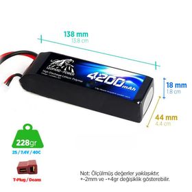 Leopard Power 4200 mAh 7.4V 2S 40C Lityum Polimer Lipo Batarya