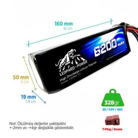 Leopard Power 6200 mAh 7.4V 2S 40C Lityum Polimer Lipo Batarya
