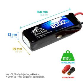 Leopard Power 8000 mAh 22.2V 6S 25C UAV Multirotor Lipo Batarya