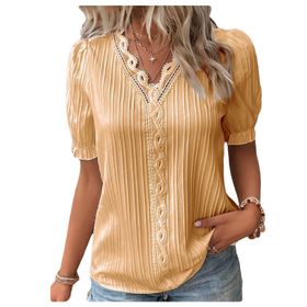 Letuwj Hollow Out Altın Düz Renk Casual Kısa Kollu Kadın T-shirt