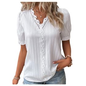 Letuwj Hollow Out Beyaz Düz Renk Casual Kısa Kollu Kadın T-shirt