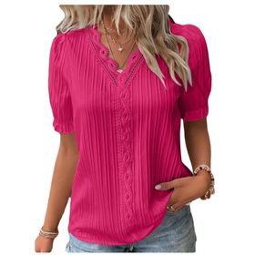 Letuwj Hollow Out Gül Düz Renk Casual Kısa Kollu Kadın T-shirt