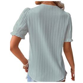 Letuwj Hollow Out Nane Yeşili Düz Renk Casual Kısa Kollu Kadın T-shirt