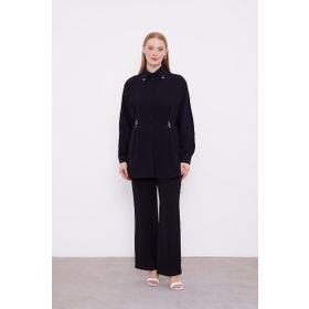 Levidor 100195 Taşlı Krepe Detaylı Siyah Tunik Takım